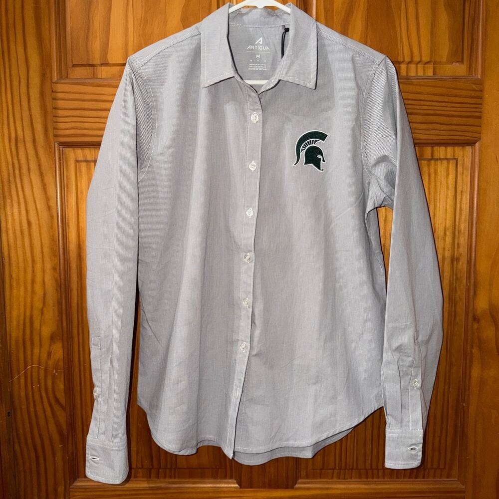 Antigua Spartans Button Down Shirt Gray and white Size M